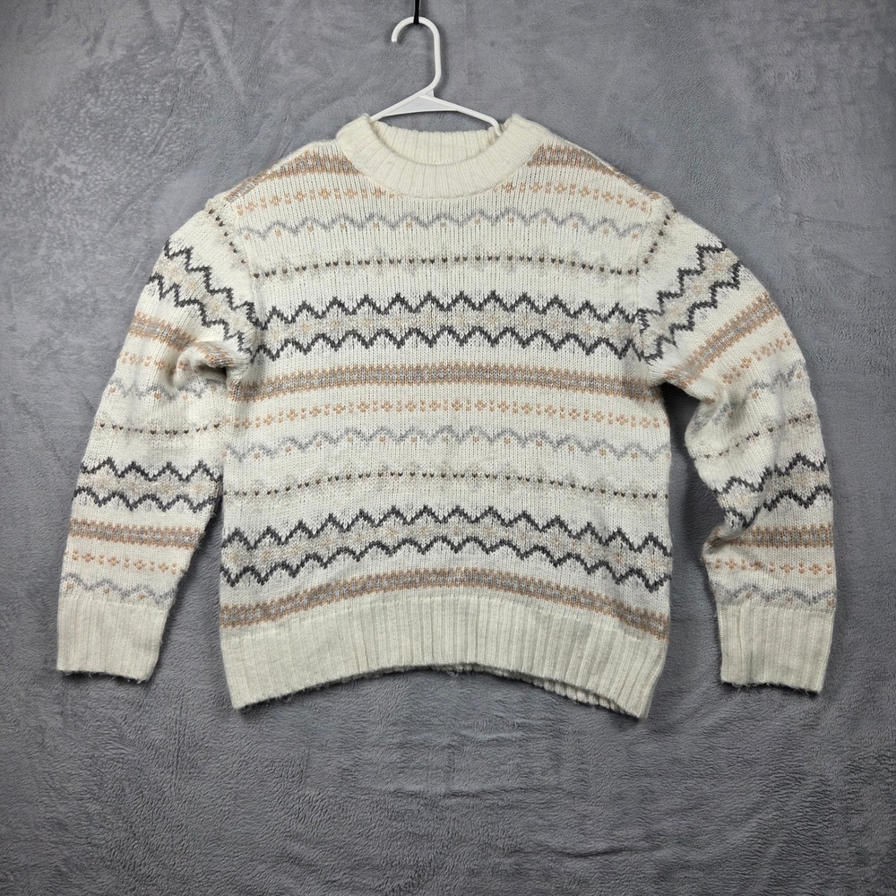 American Eagle Sweater Womens XS White Excellent Fair Isle Knit Crew Neck